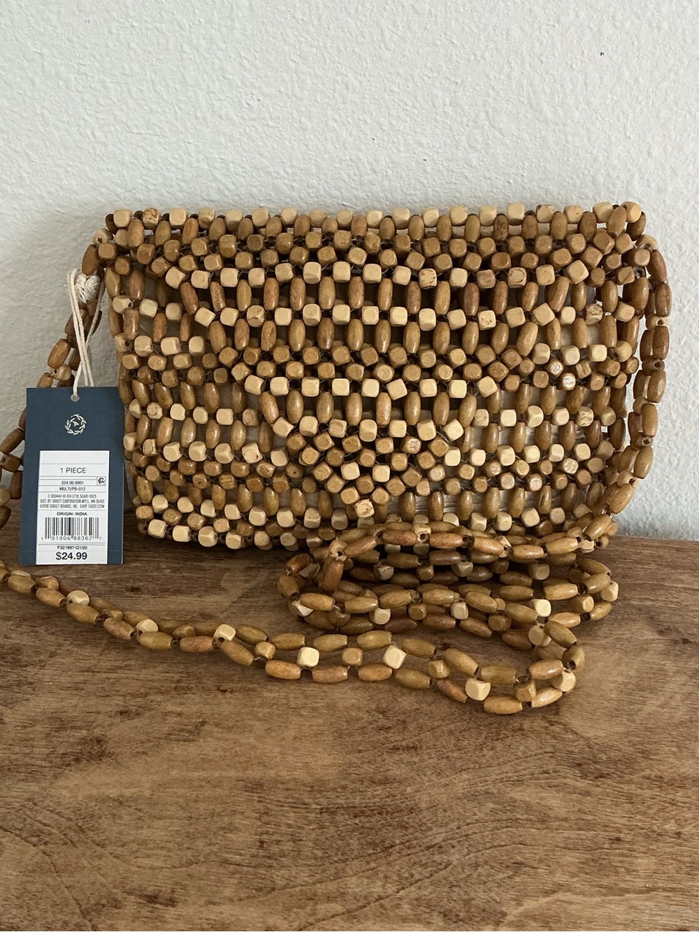 Universal Thread Wooden Bead Shoulder Bag in Light Brown